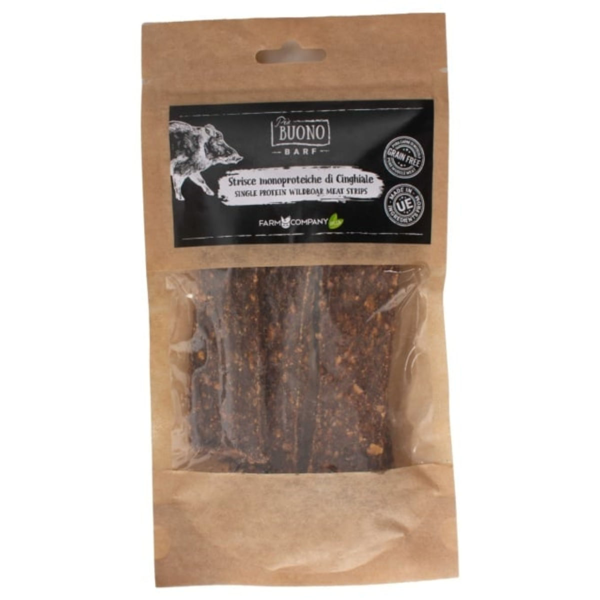 PIU BUONO Single Protein Meat Strips, XS-XL, Mistreț, punguță recompense monoproteice BARF câini, 70g - poza 2