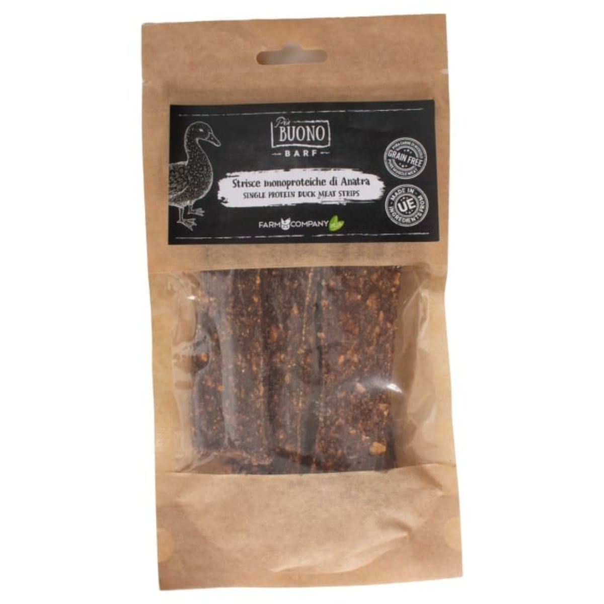 PIU BUONO Single Protein Meat Strips, XS-XL, Rață, punguță recompense monoproteice BARF câini, 70g - poza 2