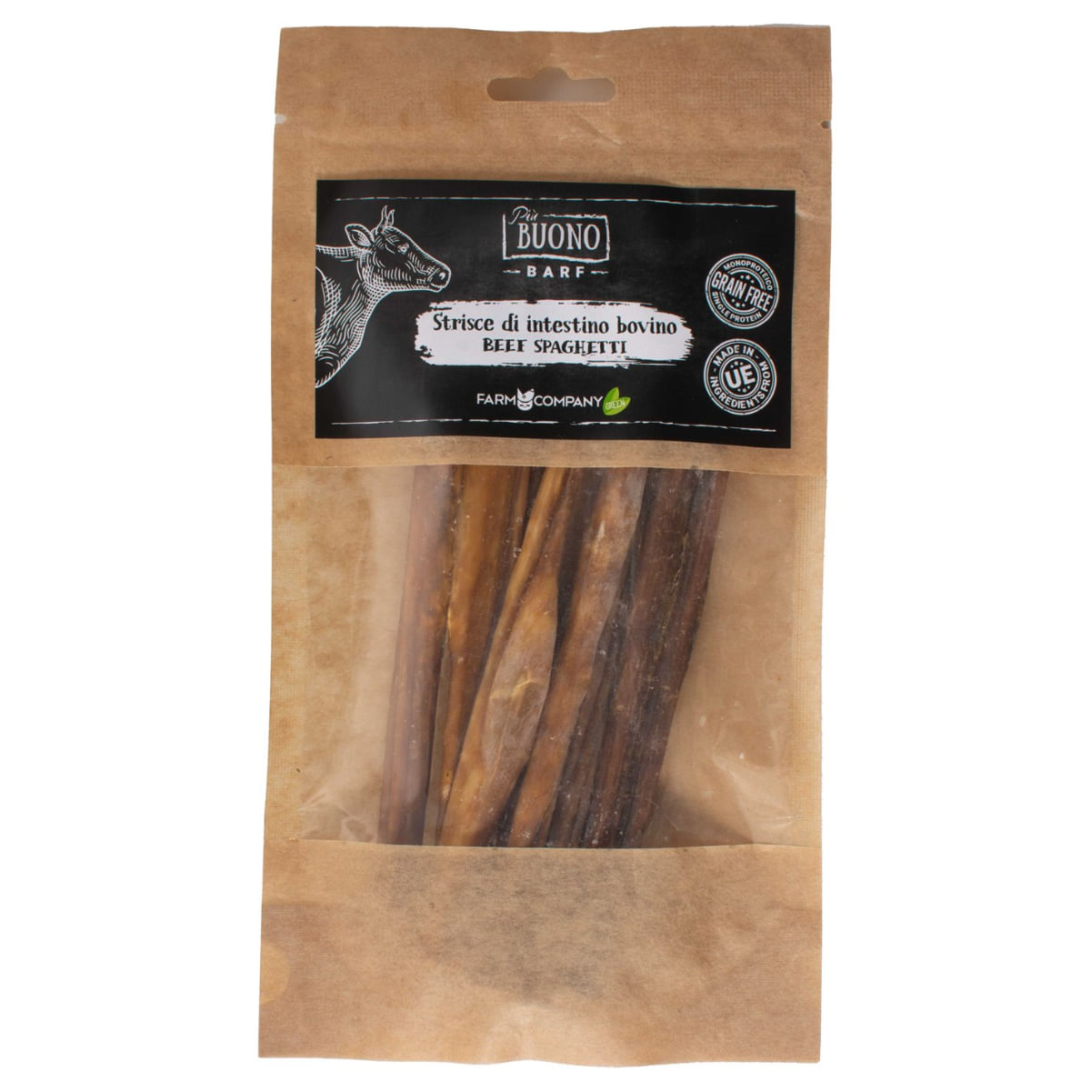 PIU BUONO Strips Intestine de Vita, XS-XL, punguță recompense câini, 50g - poza 1