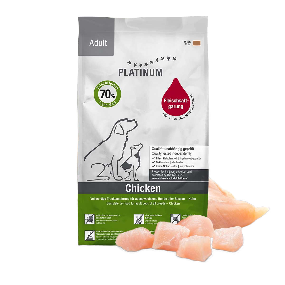 PLATINUM Adult, XS-XL, Pui, hrană uscată câini, semimoist, 5kg - poza 1