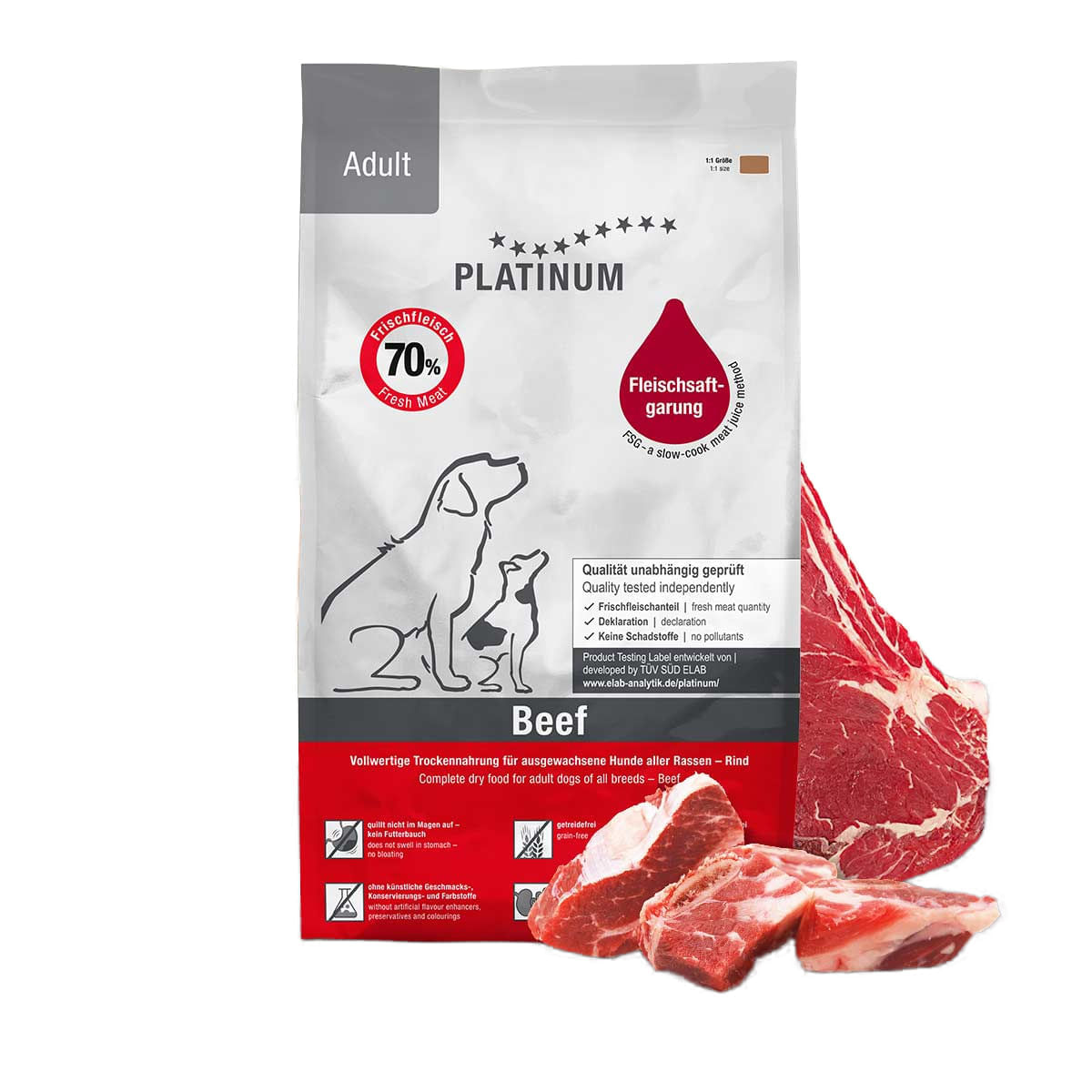 PLATINUM Adult, XS-XL, Vită, hrană uscată fără cereale câini, semimoist, 1.5kg - poza 1