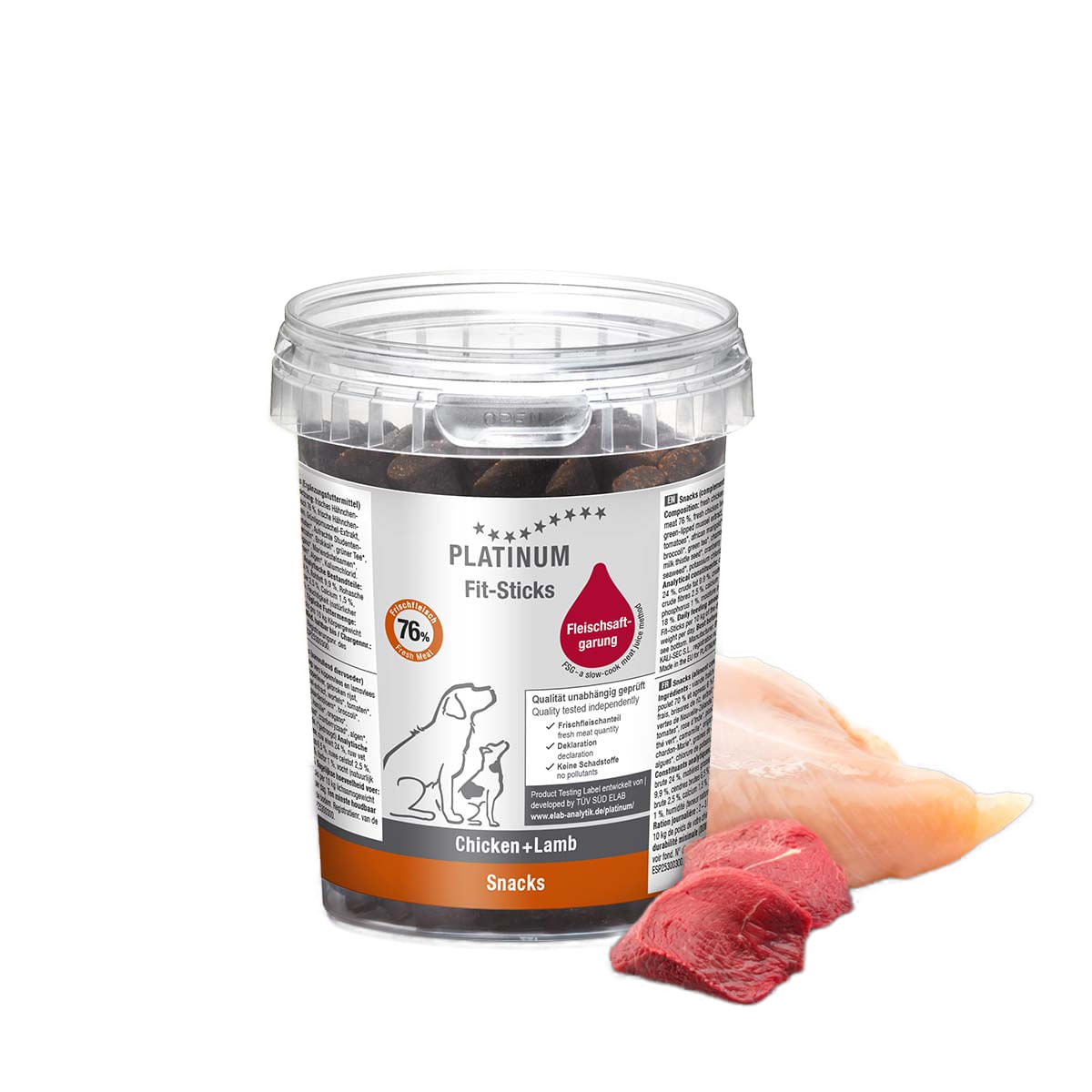PLATINUM Fit-Sticks, XS-XL, Pui și Miel, bol recompense câini, 300g - poza 1
