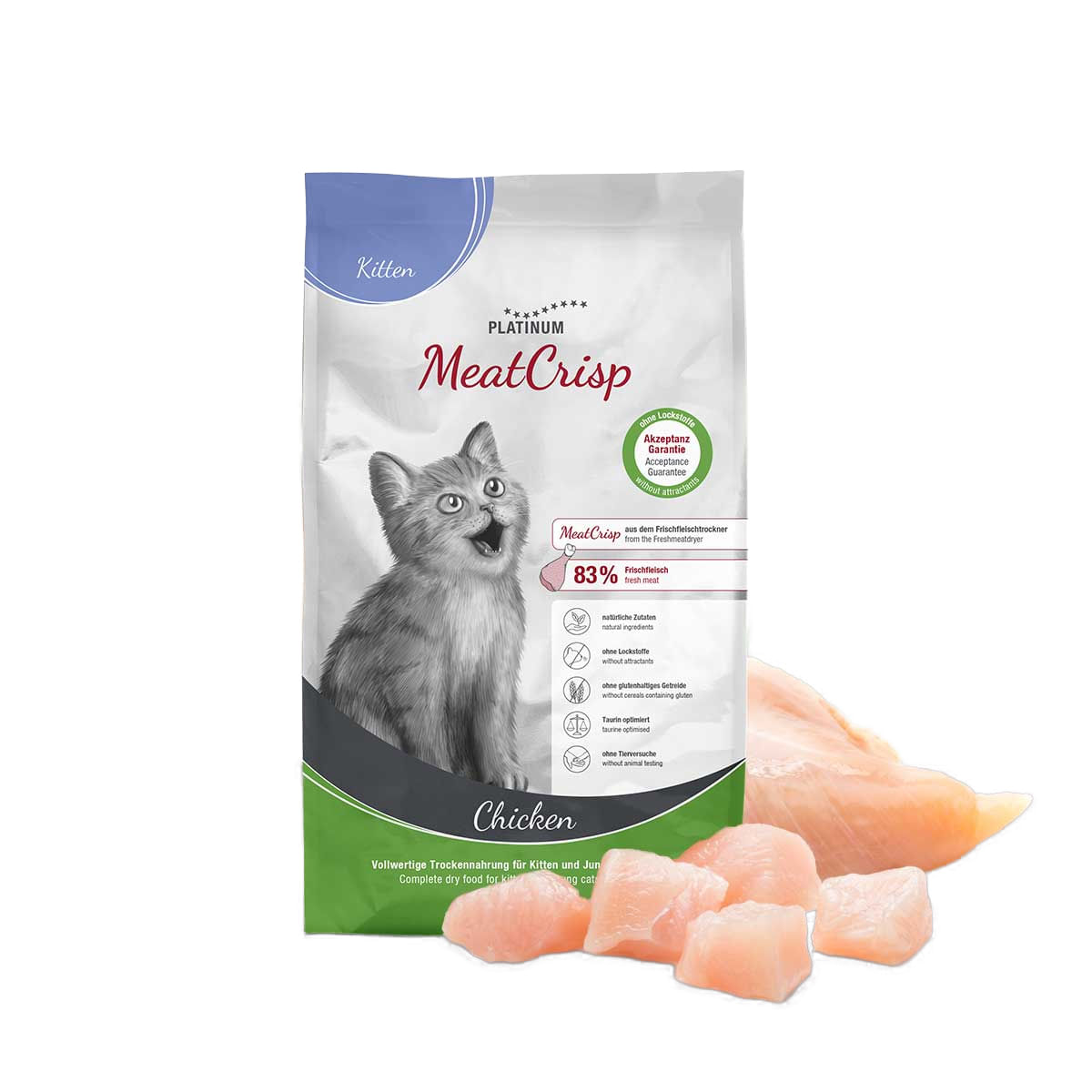 PLATINUM MeatCrisp Kitten, Pui, hrană uscată pisici junior, deshidratat, 1.5kg - poza 1