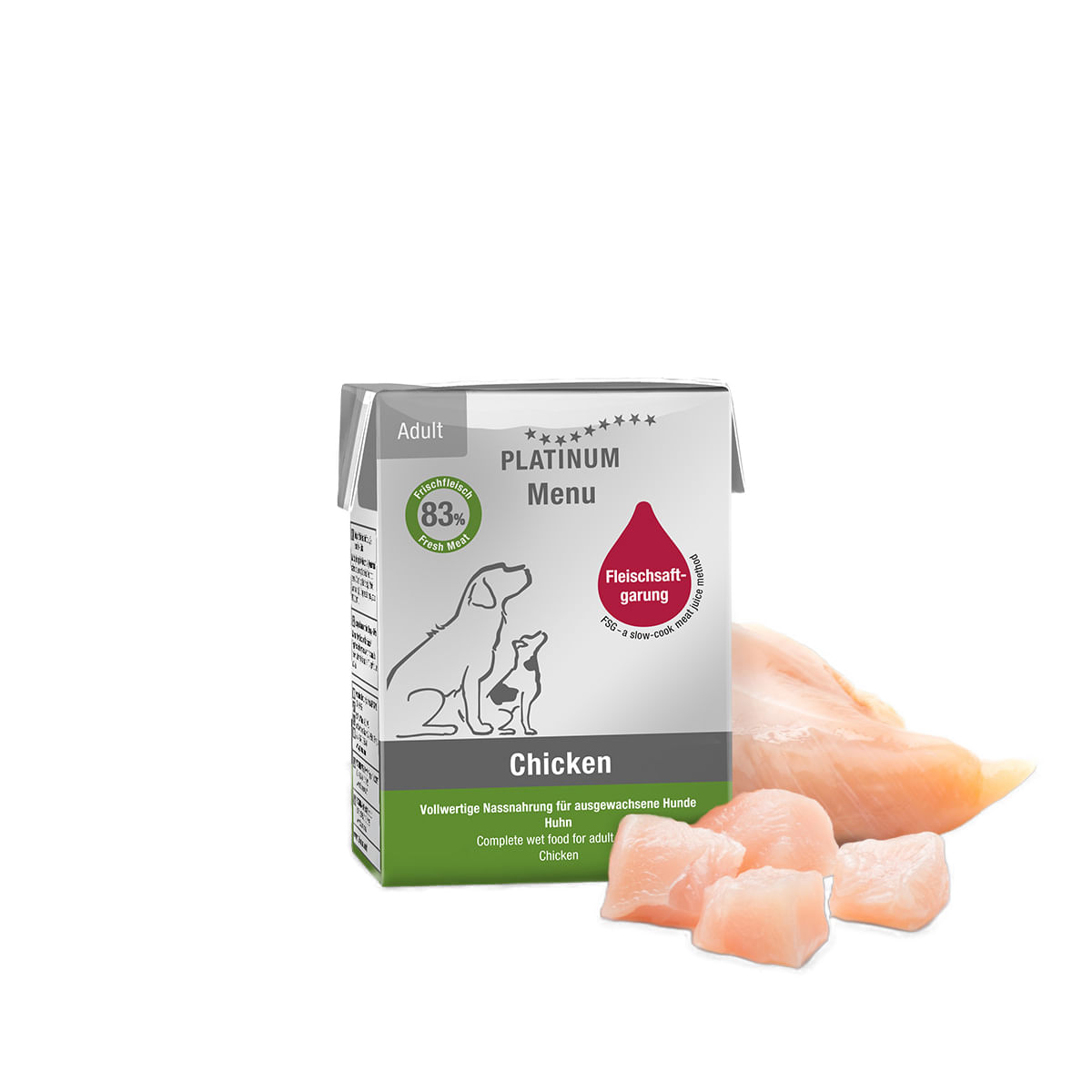 PLATINUM Menu Adult, XS-XL, Pui, tetra pack hrană umedă câini, (în suc propriu), 185g - poza 2