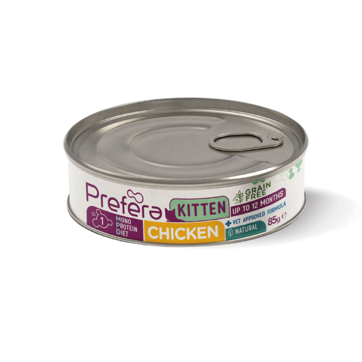 PREFERA MPD Kitten, Pui, dietă veterinară, conservă hrană umedă monoproteică fără cereale pisici junior, (în suc propriu), 85g