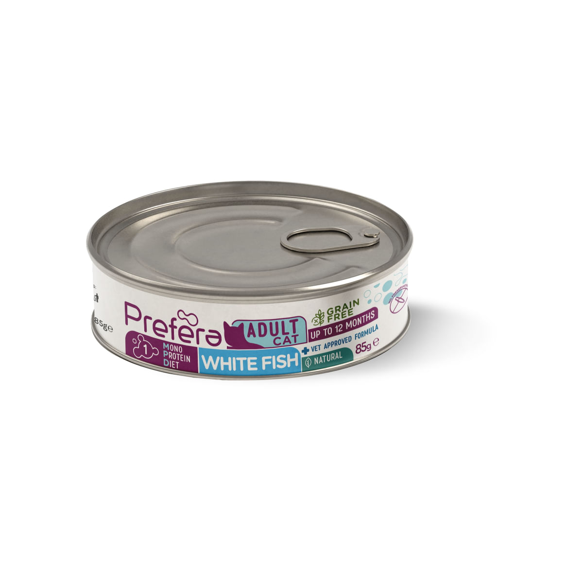 PREFERA MPD, Pește alb, dietă veterinară, conservă hrană umedă monoproteică fără cereale pisici, (în suc propriu), 85g - poza 1