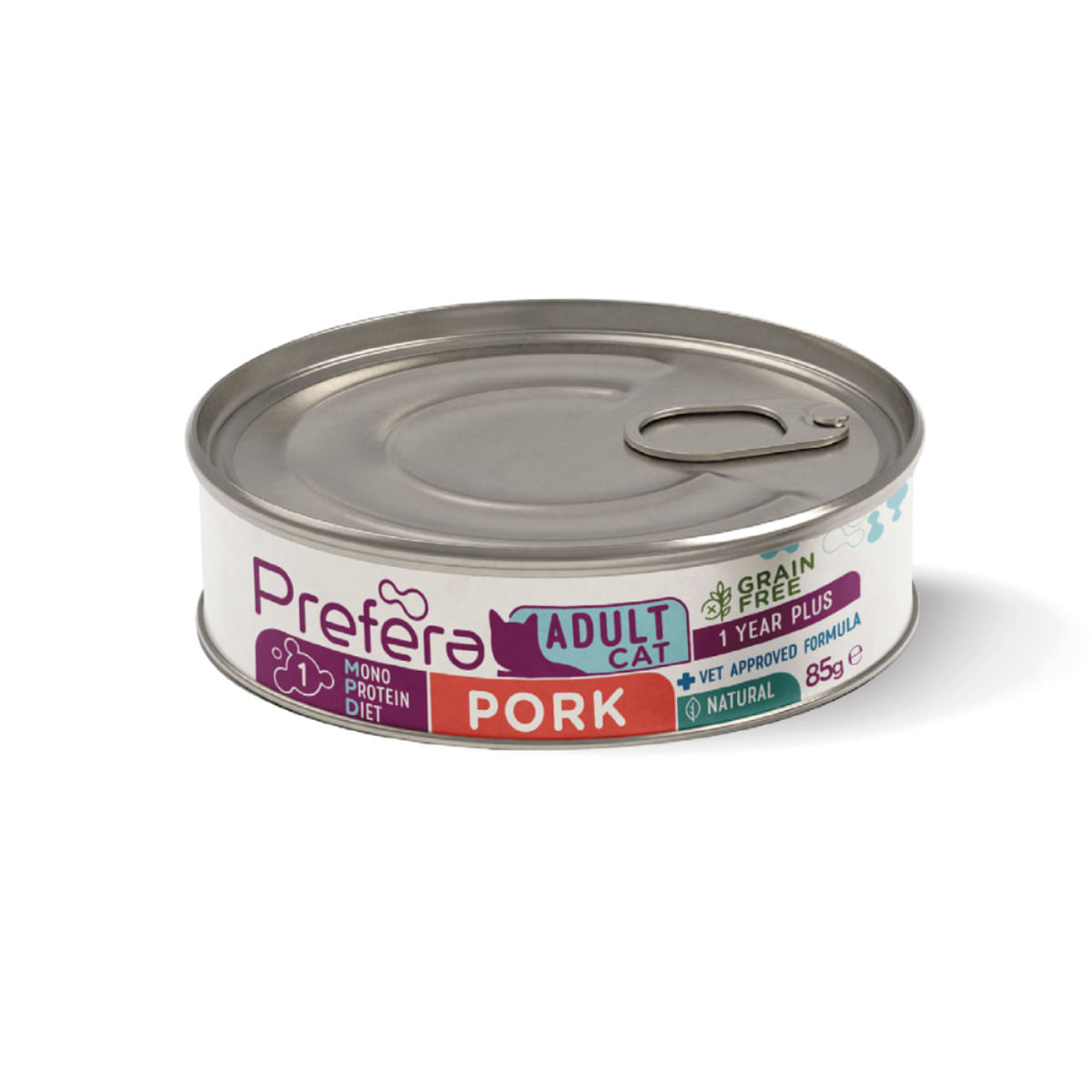 PREFERA MPD, Porc, dietă veterinară, conservă hrană umedă monoproteică fără cereale pisici, (în suc propriu), 85g - poza 2