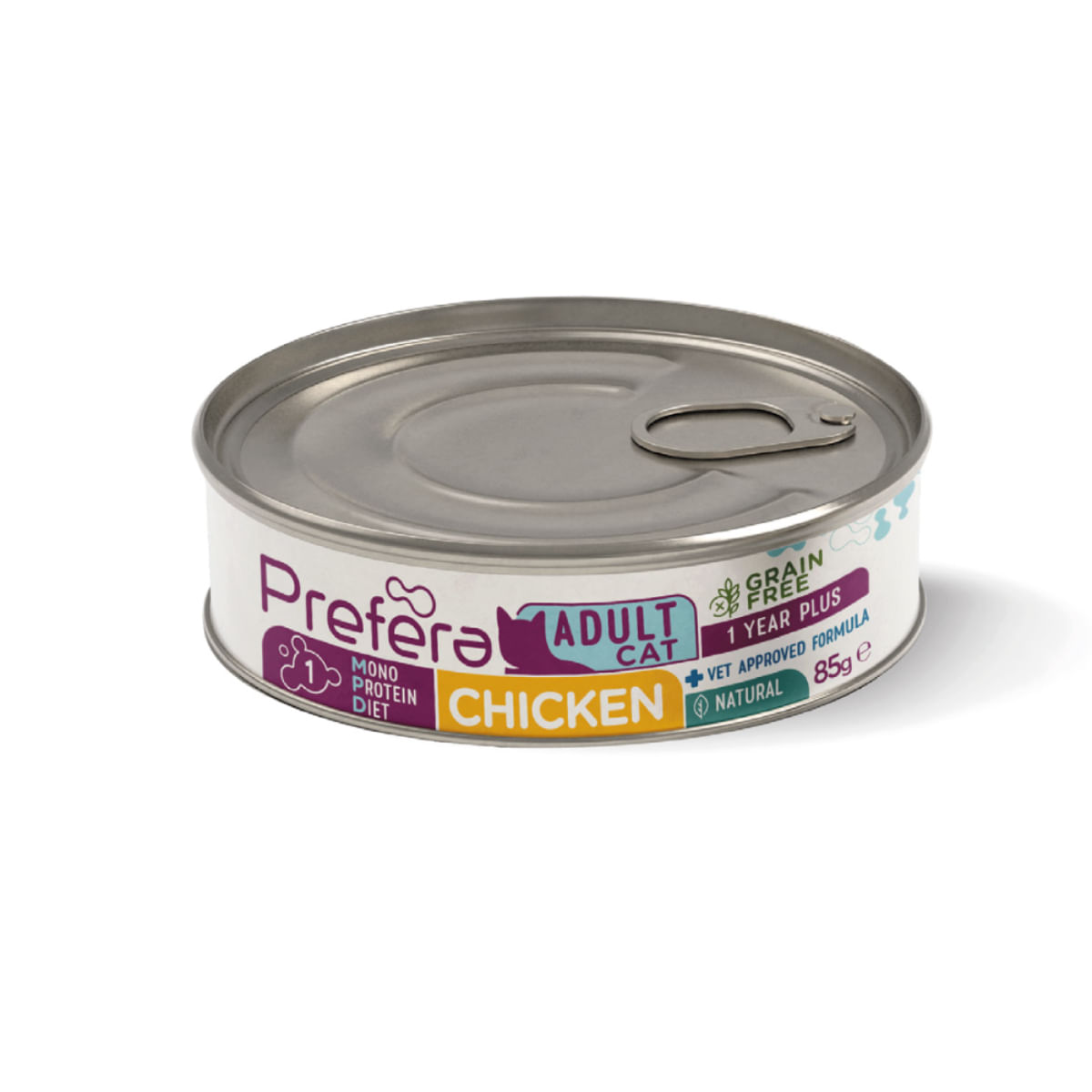 PREFERA MPD, Pui, dietă veterinară, conservă hrană umedă monoproteică fără cereale pisici, (în suc propriu), 85g - poza 1