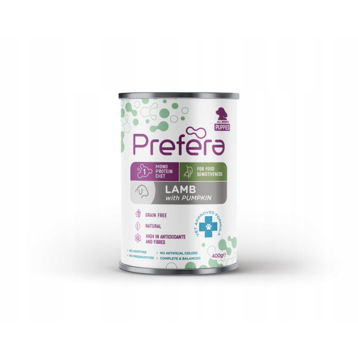 PREFERA MPD Puppies, XS-XL, Miel și dovleac, dietă veterinară, conservă hrană umedă monoproteică fără cereale câini junior, (în suc propriu), 400g - poza 1