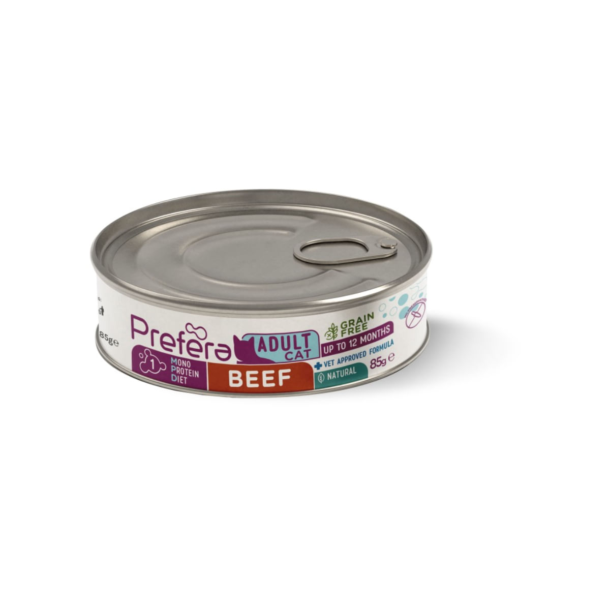 PREFERA MPD, Vită, dietă veterinară, conservă hrană umedă monoproteică fără cereale pisici, (în suc propriu), 85g - poza 1