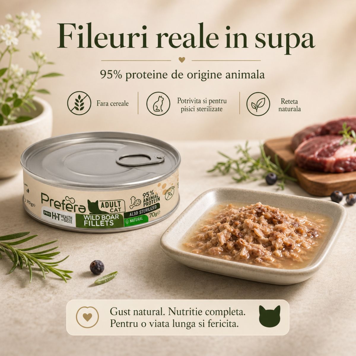 PREFERA Pro H&T Fillets, Mistreț, conservă hrană umedă fără cereale pisici, (în supă), 70g - poza 4