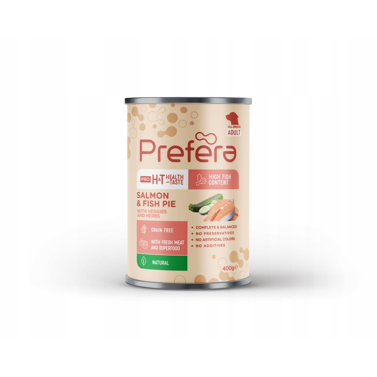 PREFERA Pro H&T Fish Pie, XS-XL, Somon și Zucchini, conservă hrană umedă fără cereale câini, (pate), 400g - poza 1