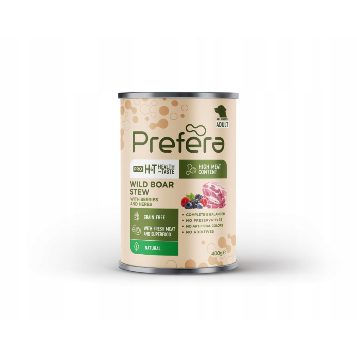 PREFERA Pro H&T Stew, XS-XL, Mistreț și Afine, conservă hrană umedă fără cereale câini, (pate), 400g - poza 1