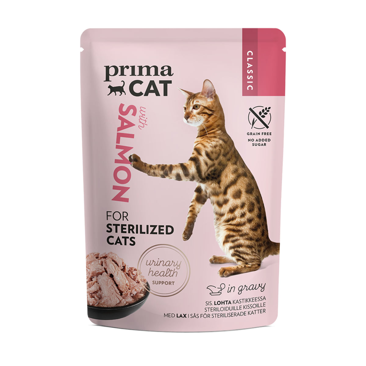 PRIMA CAT Classic Sterilised, Somon, plic hrană umedă fără cereale pisici sterilizate, (în sos), bax, 85g x 28buc - poza 2