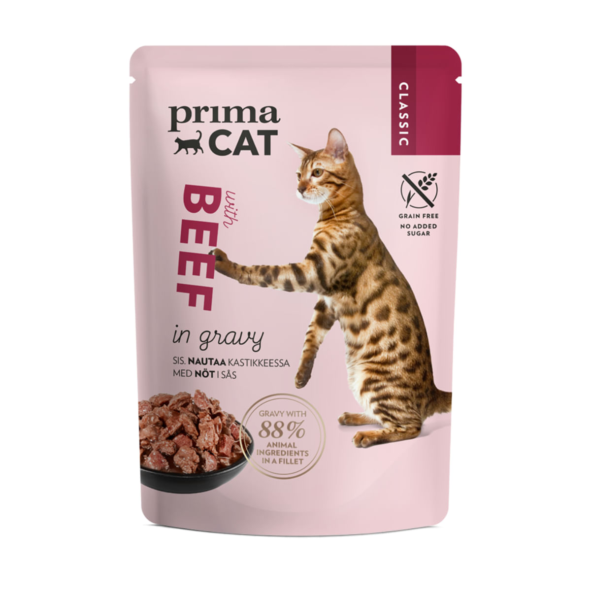 PRIMA CAT Classic, Vită, plic hrană umedă fără cereale pisici, (în sos), bax, 85g x 28buc - poza 2