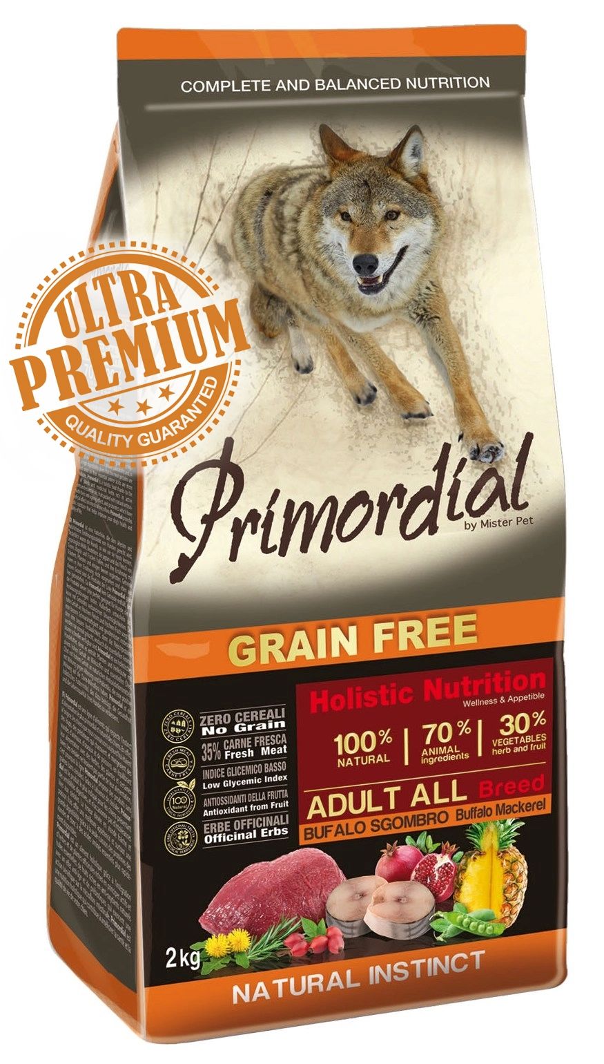 Primordial Grain-Free Holistic Dog Adult Buffalo & Mackerel, 12 kg