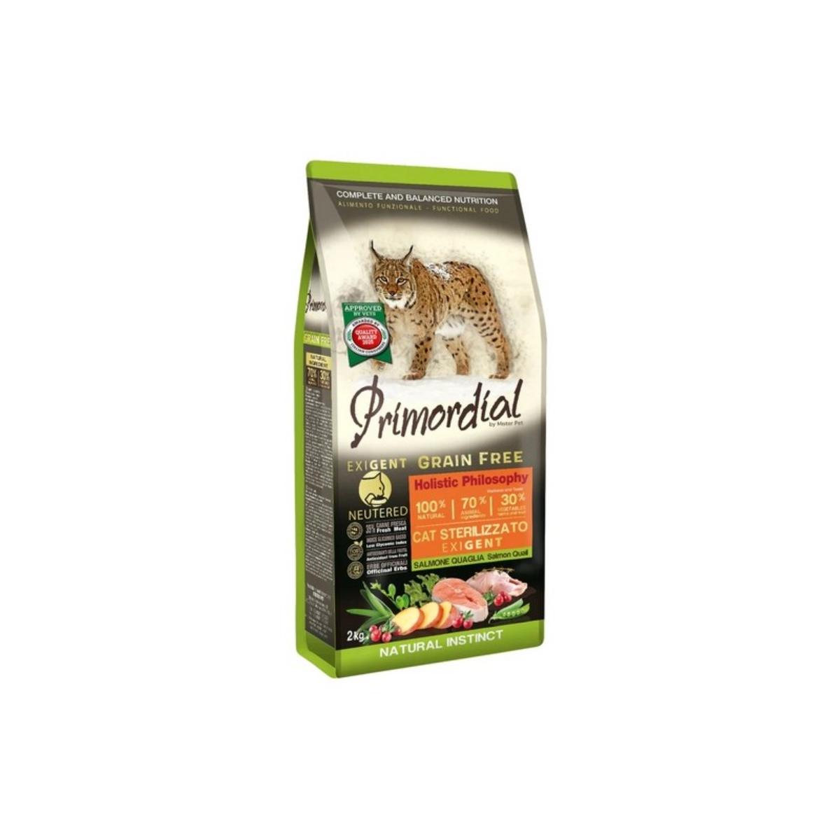 PRIMORDIAL Holistic Neutered Exigent, Somon și Prepeliță, hrană uscată fără cereale pisici sterilizate, apetit capricios, 2kg - poza 1