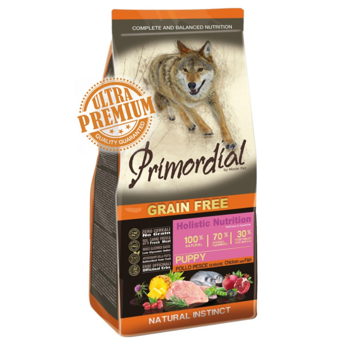PRIMORDIAL Holistic Puppy, XS-XL, Pui și Pește, hrană uscată fără cereale câini junior, 12kg - poza 1