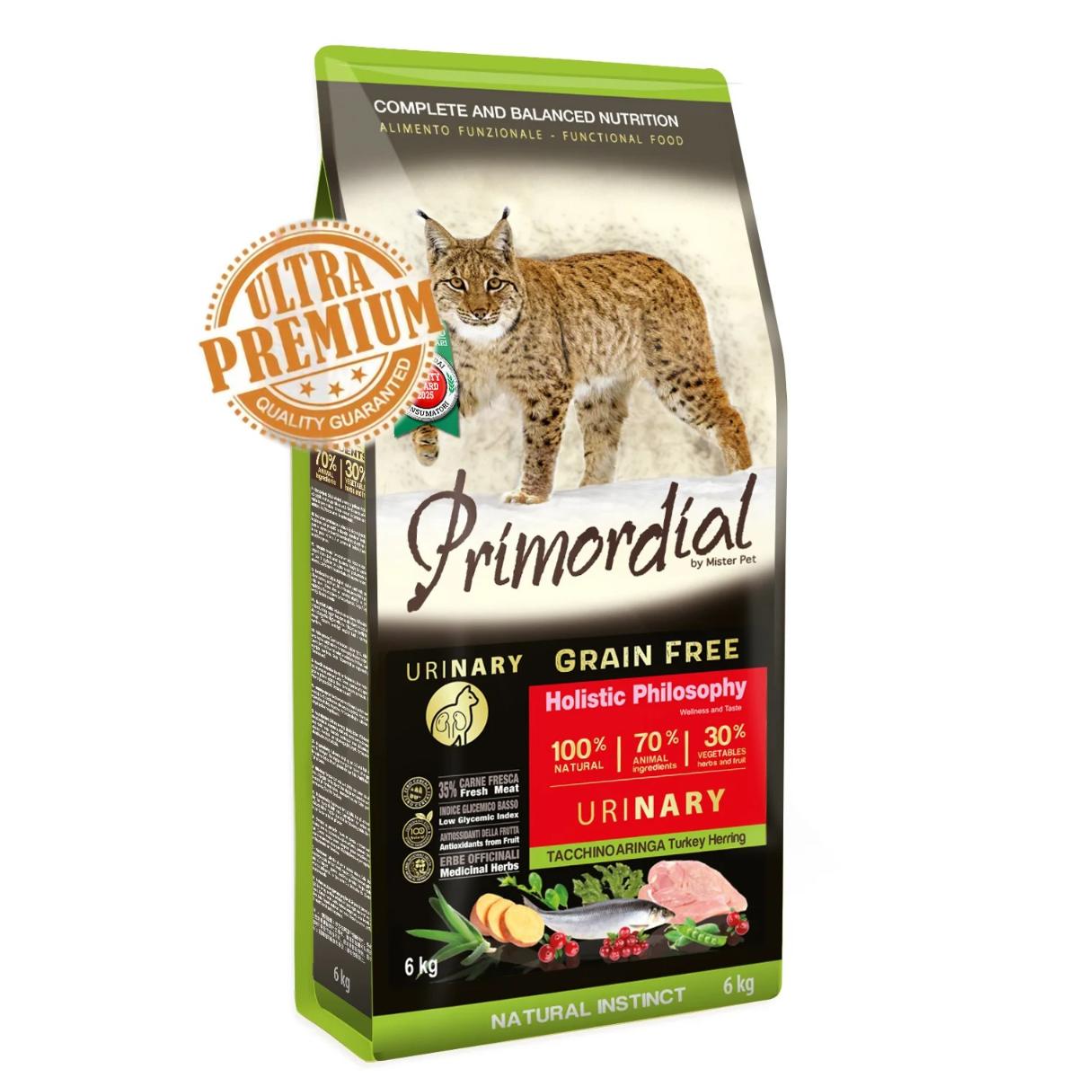 PRIMORDIAL Holistic Urinary, Curcan și Hering, hrană uscată fără cereale pisici, sistem urinar, 6kg