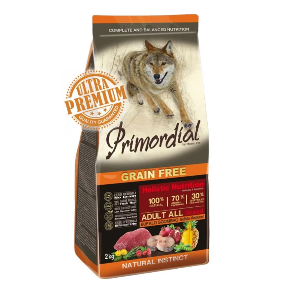 PRIMORDIAL Holistic, XS-XL, Bizon și Macrou, hrană uscată fără cereale câini, 2kg - poza 1