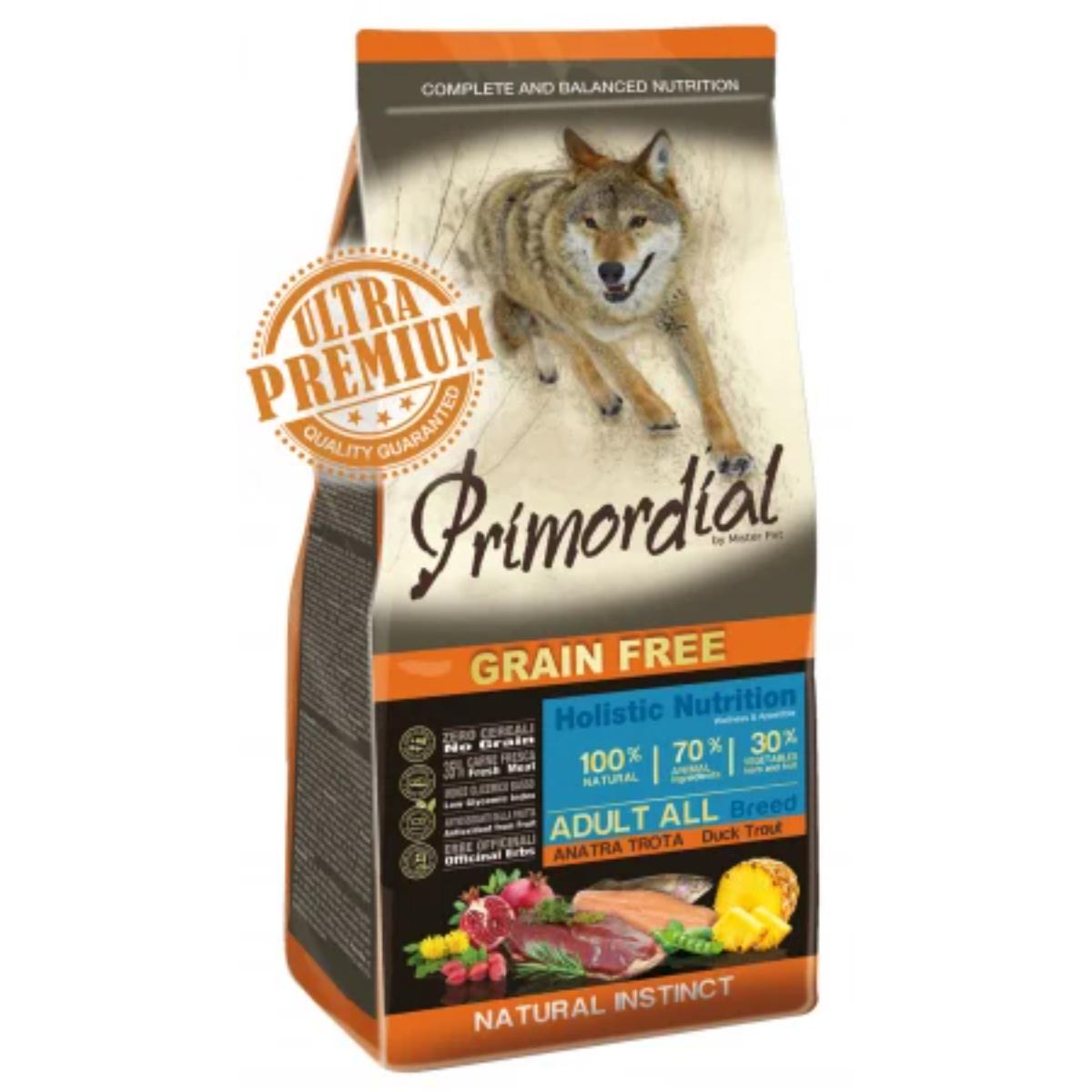 PRIMORDIAL Holistic, XS-XL, Rață și Păstrăv, hrană uscată fără cereale câini, 12kg - poza 2
