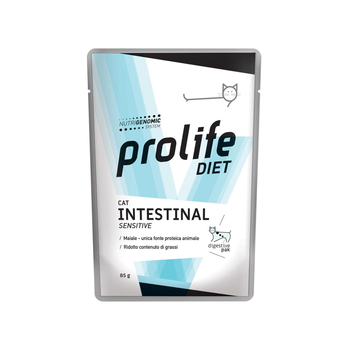PROLIFE Diet Intestinal Sensitive, Porc, dietă veterinară, plic hrană umedă monoproteică pisici, sistem digestiv, (în aspic), bax, 85g x 12buc - poza 1