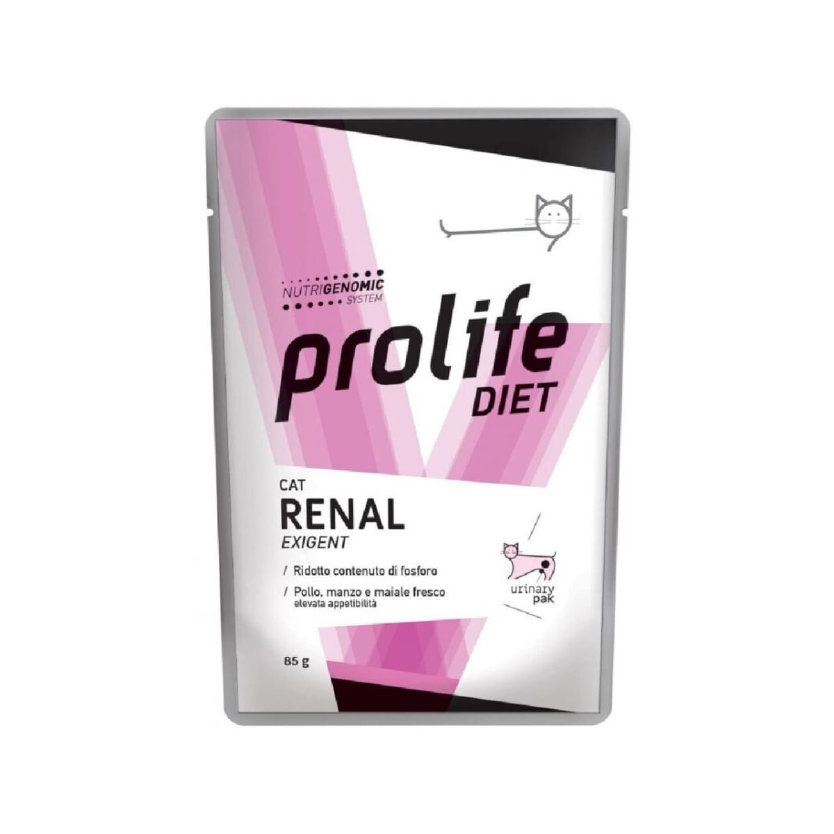 PROLIFE Renal Exigent, Pui, Vită și Porc, dietă veterinară, plic hrană umedă pisici, sistem renal, apetit capricios, (în aspic), bax, 85g x 12buc - poza 1