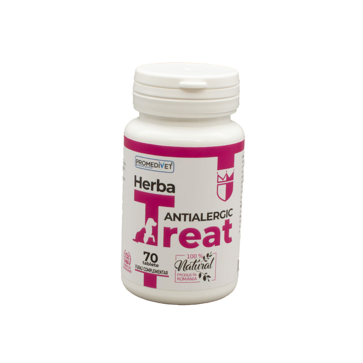PROMEDIVET Herba-Treat Antialergic, supliment sistem imunitar & alergii câini, comprimate PROMEDIVET Herba-Treat Antialergic, XS-XL, supliment sistem imunitar & alergii câini și pisici, flacon, 70 comprimate - poza 1