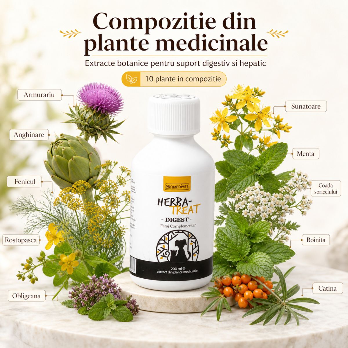 PROMEDIVET Herba-Treat Digest Hepatoprotector, supliment sistem digestiv câini, suspensie orală PROMEDIVET Herba-Treat Digest Hepatoprotector, XS-XL, supliment sistem digestiv câini și pisici, flacon, 200ml suspensie orală - poza 5