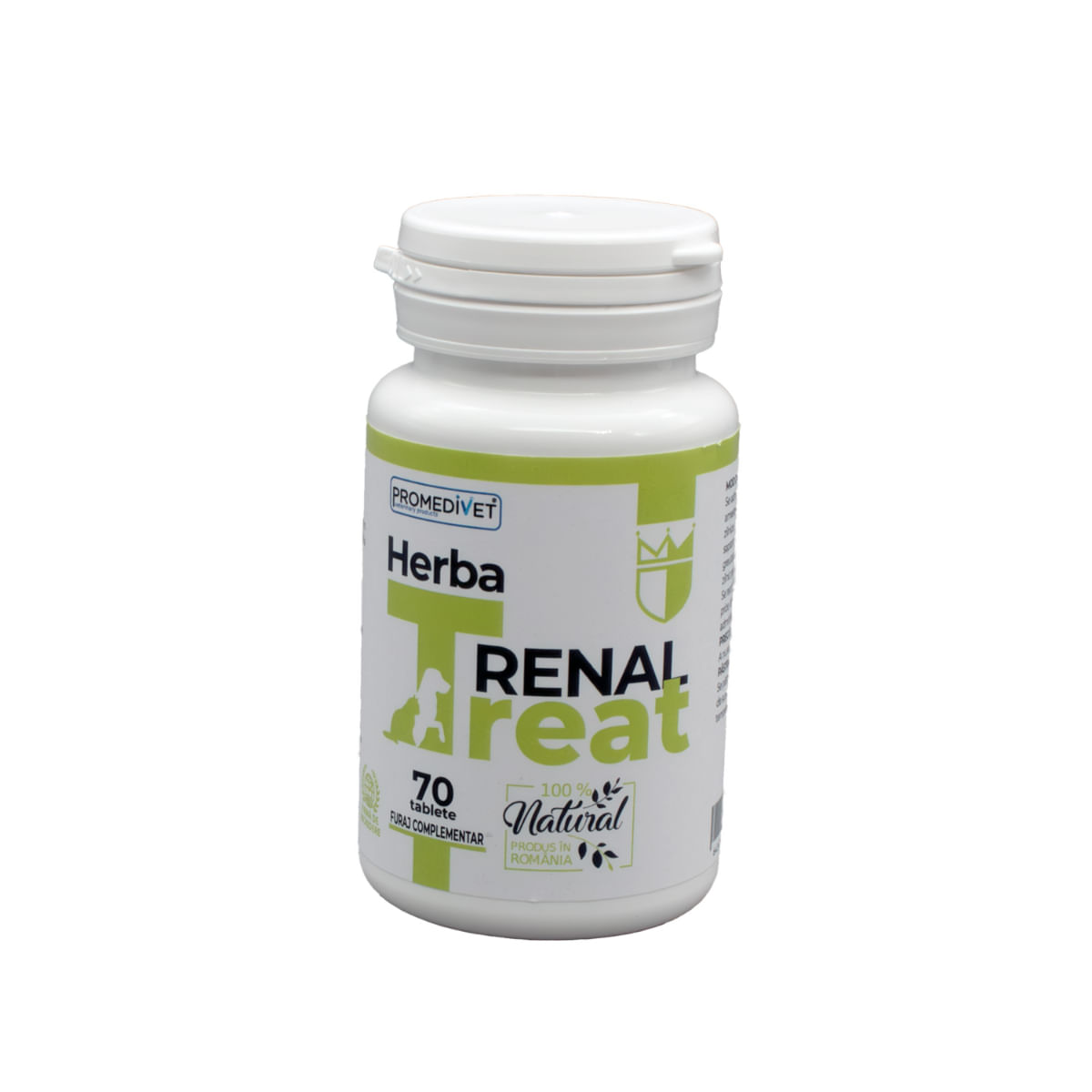 PROMEDIVET Herba-Treat Renal, supliment sistem renal câini, comprimate PROMEDIVET Herba-Treat Renal, XS-XL, supliment sistem renal câini și pisici, flacon, 70 comprimate - poza 1