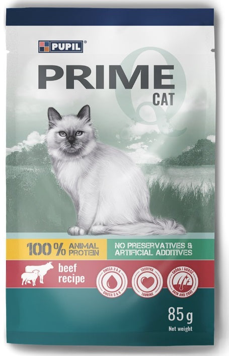PUPIL PRIME Plic, Hrană umedă pentru pisici, cu Vită şi Miel 85g