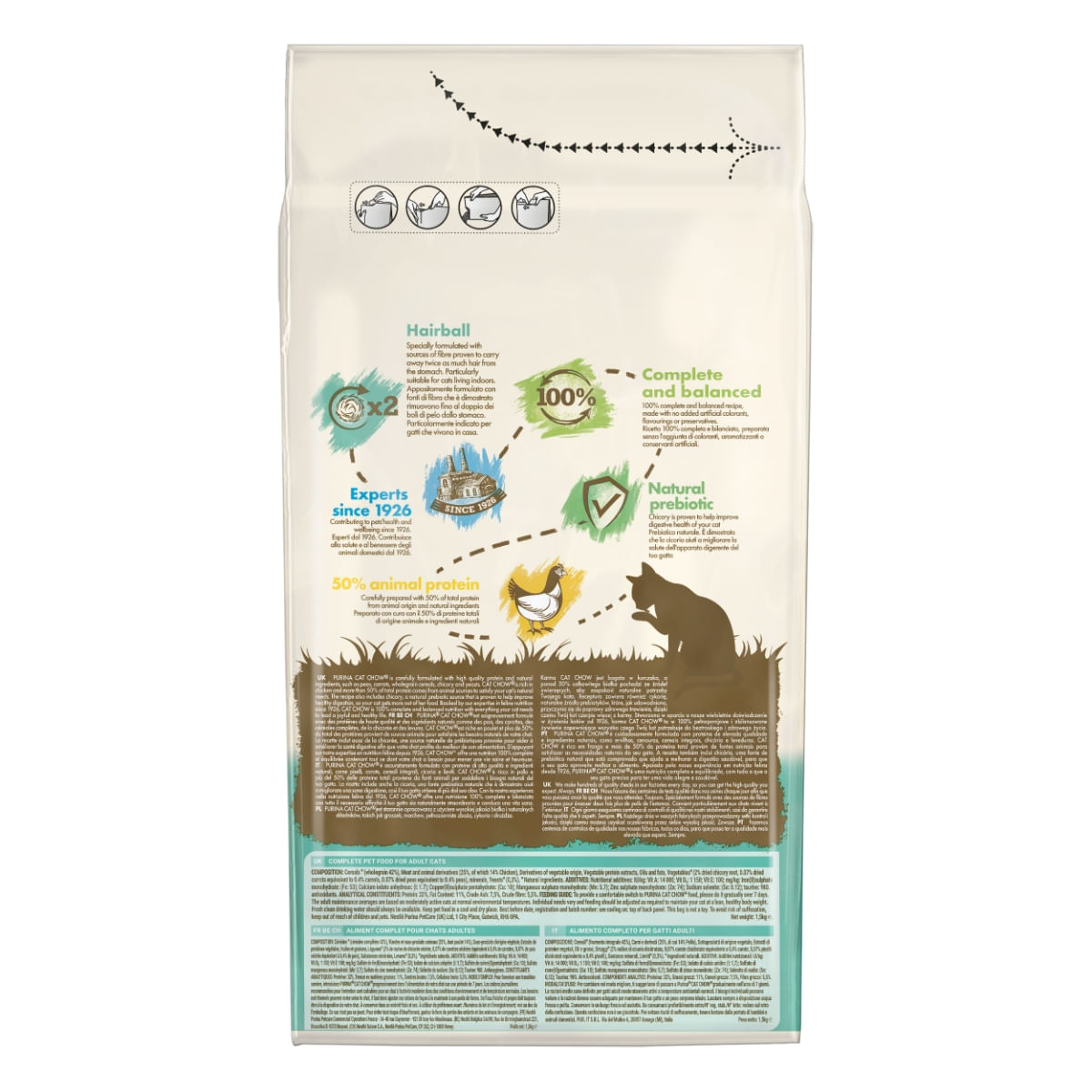 PURINA Cat Chow Hairball Control, Pui, hrană uscată pentru pisici, limitarea ghemurilor de blană, 1.5kg - poza 3
