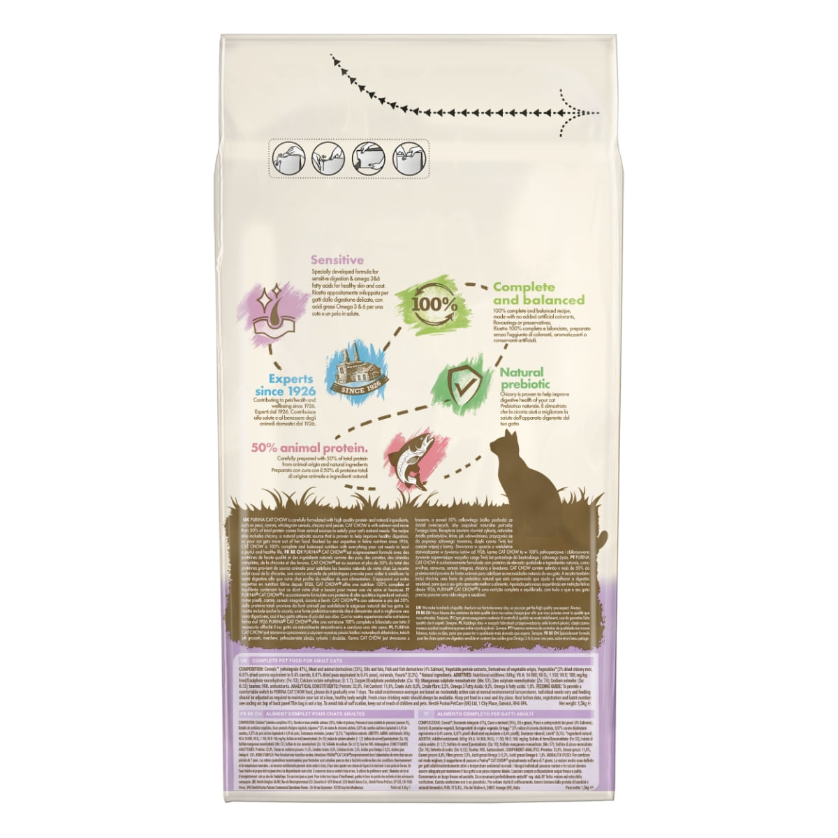 PURINA Cat Chow Sensitive, Somon, hrană uscată pentru pisici, sensibilități digestive, 1.5kg - poza 4