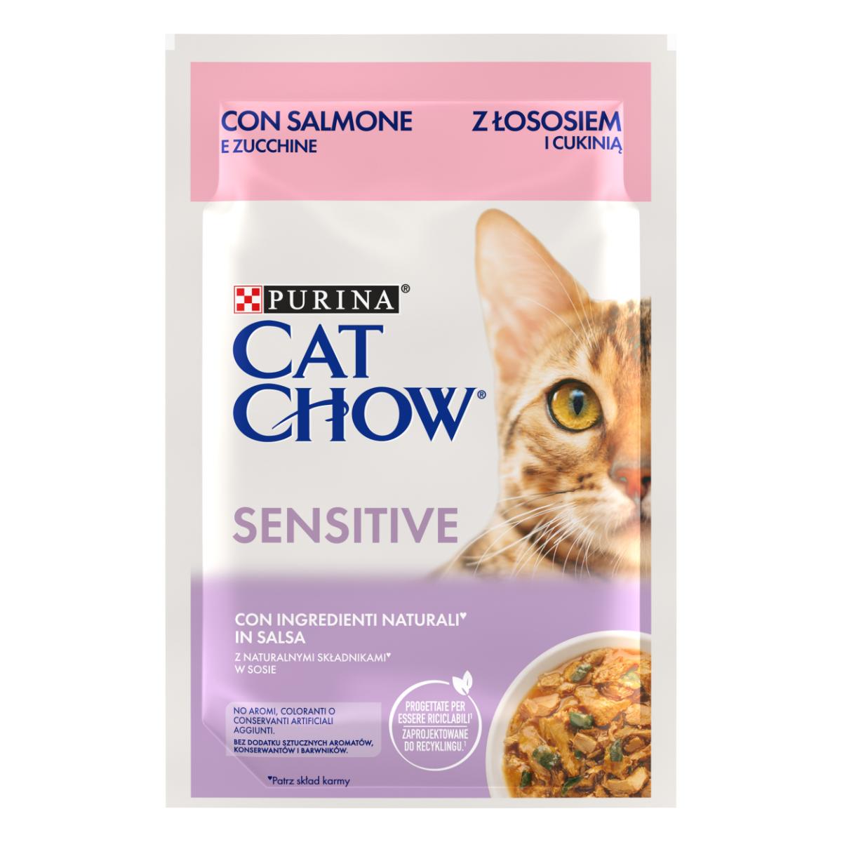 PURINA Cat Chow Sensitive, Somon și dovleac, hrană umedă pisici, sistem digestiv, (în sos) PURINA Cat Chow Sensitive, Somon și dovleac, plic hrană umedă pisici, sistem digestiv, (în sos), 85g - poza 2