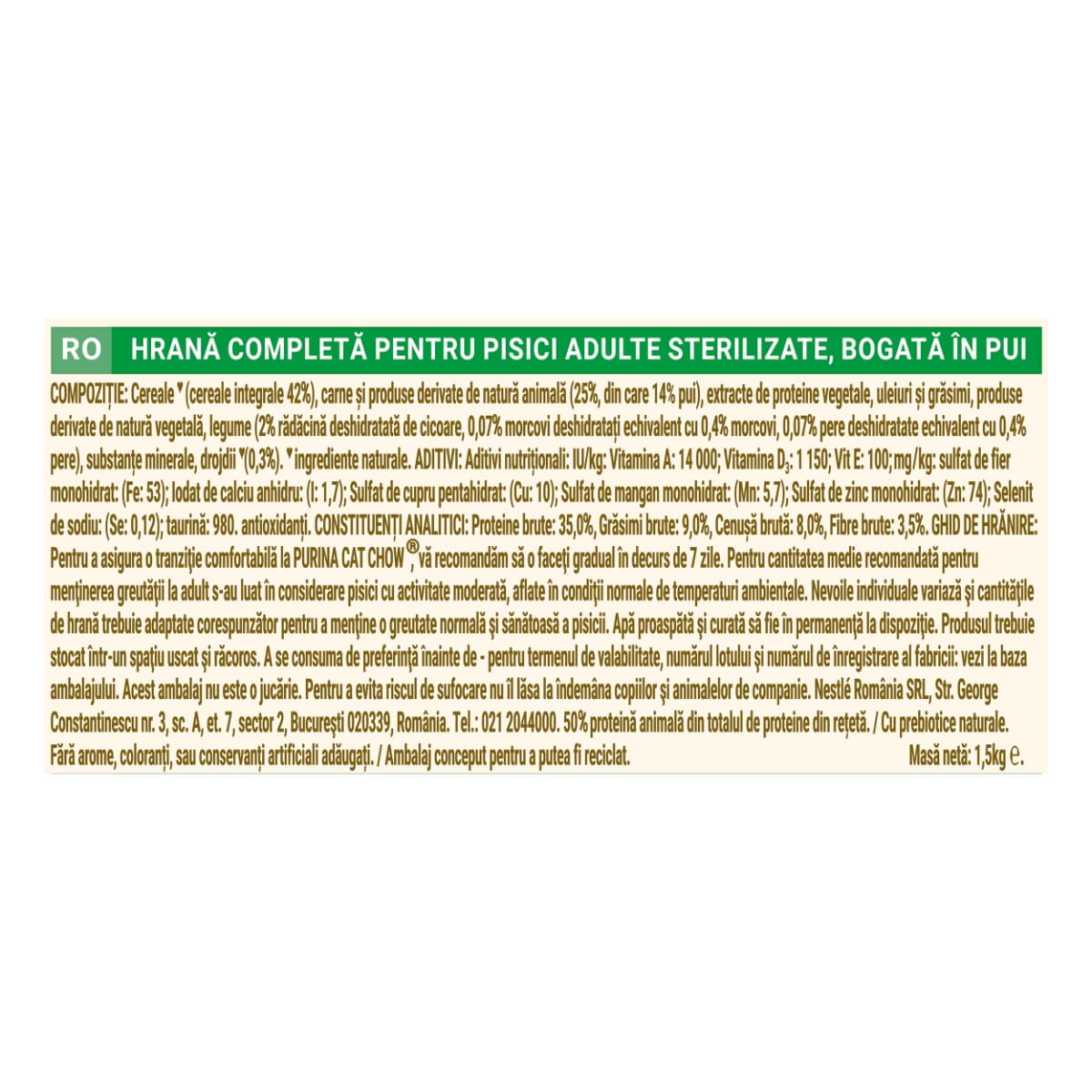 PURINA Cat Chow Sterilised, Pui, hrană uscată pentru pisici sterilizate, 1.5kg - poza 3