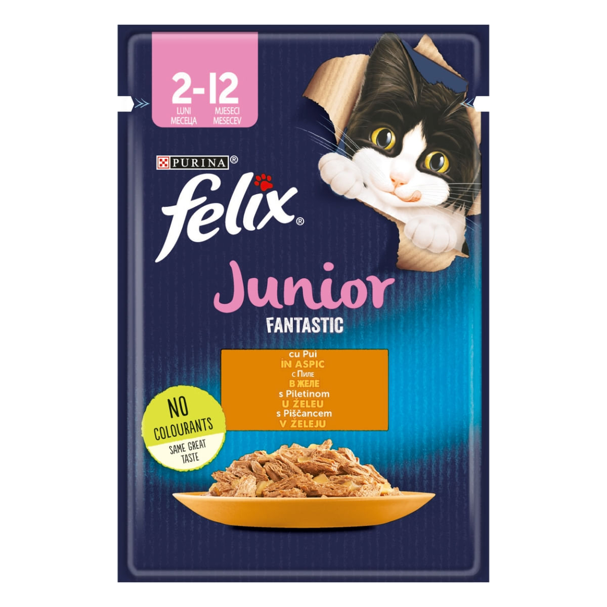 PURINA Felix Fantastic Junior, Pui, hrană umedă pisici junior, (în aspic) PURINA Felix Fantastic Junior, Pui, plic hrană umedă pisici junior, (în aspic), 85g - poza 1