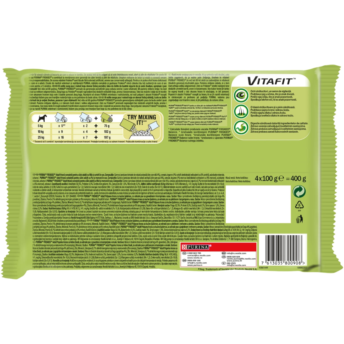 PURINA Friskies Adult, 3 arome (Vită cu Cartofi, Pui cu Morcov, Miel cu Morcov), pachet mixt, plic hrană umedă câini, (în sos), 100g x 4 - poza 3