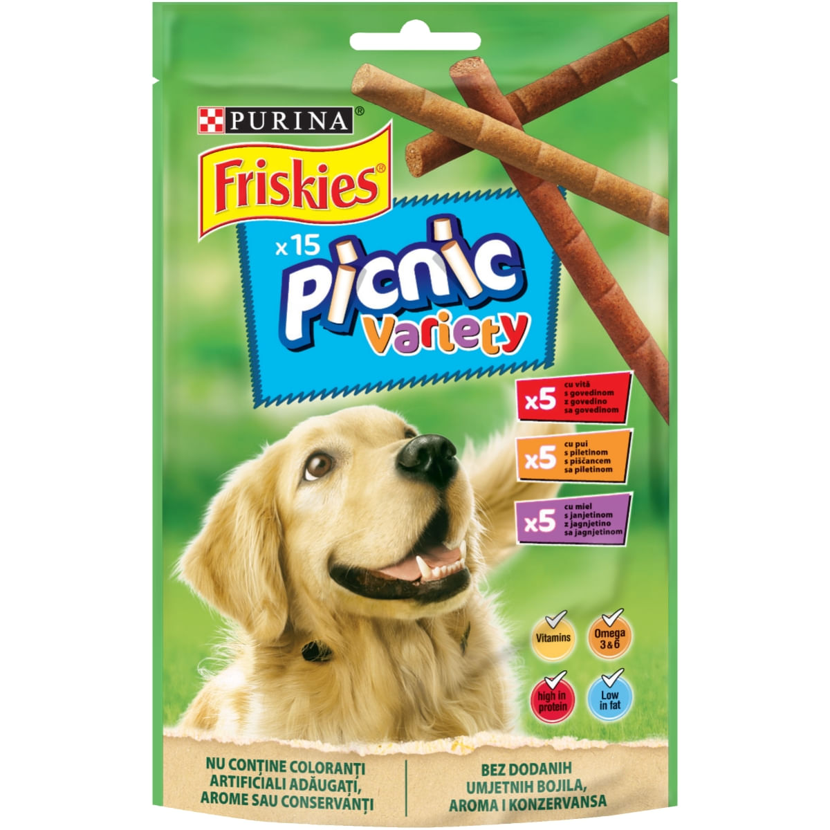 PURINA Friskies Picnic Variety, Vită, Pui și Miel, recompense câini, batoane, 126g - poza 1
