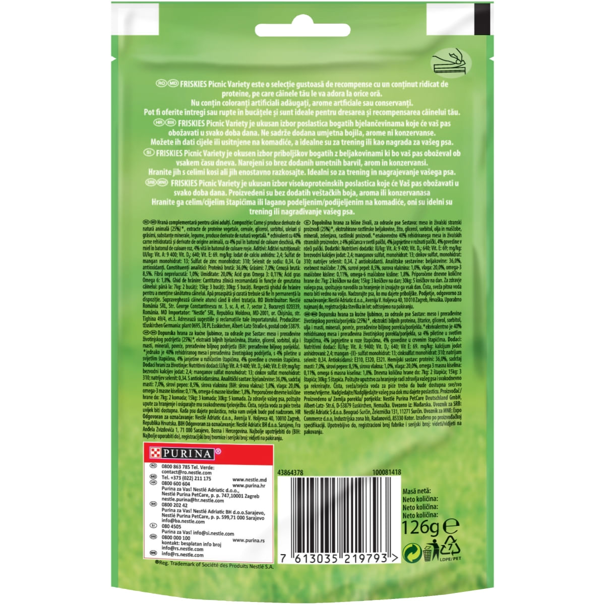 PURINA Friskies Picnic Variety, Vită, Pui și Miel, recompense câini, batoane, 126g - poza 2