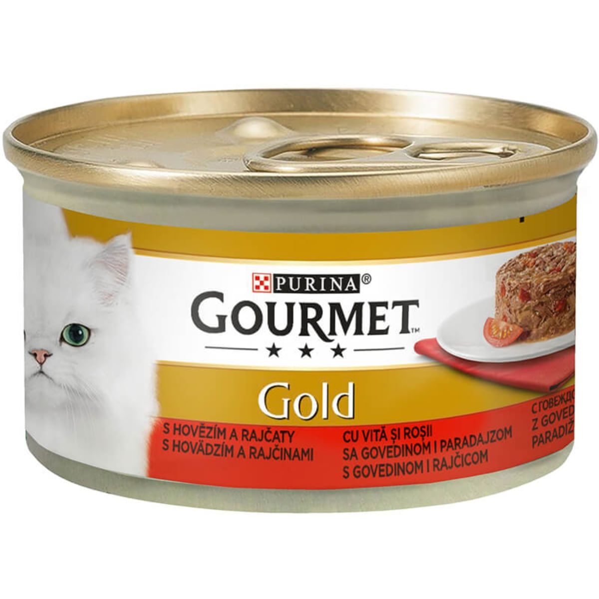 PURINA Gourmet Gold Savoury Cake, Vită cu Roșii, conservă hrană umedă pisici, (bucăți de carne), 85g - poza 1