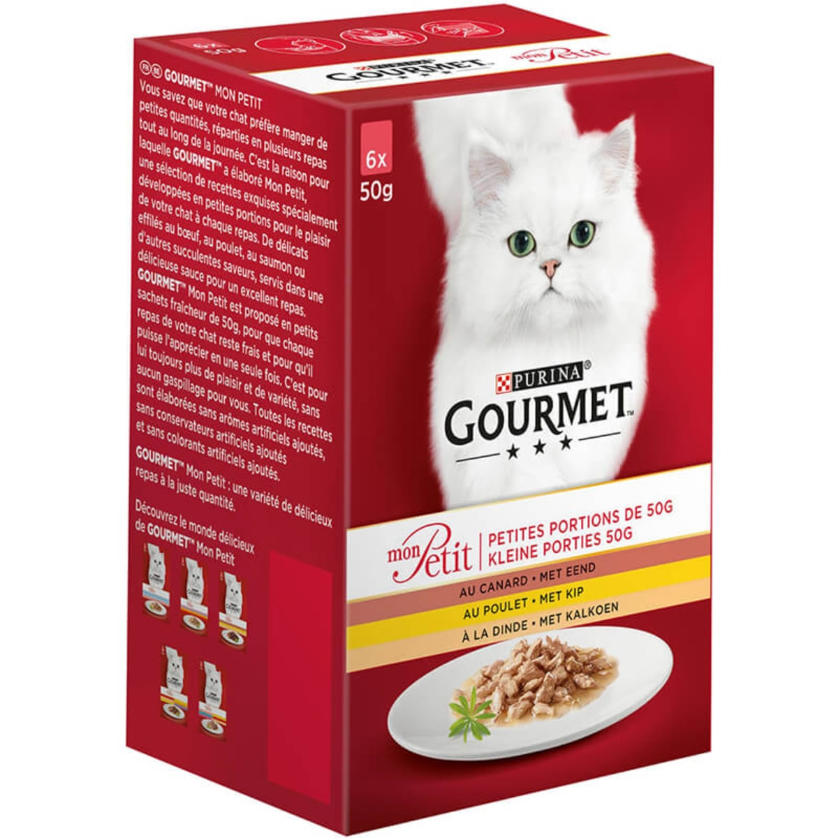 PURINA Gourmet Mon Petit, 3 arome (Pui, Rață, Curcan), pachet mixt, plic hrană umedă pisici, (în sos), 50g x 6 - poza 3