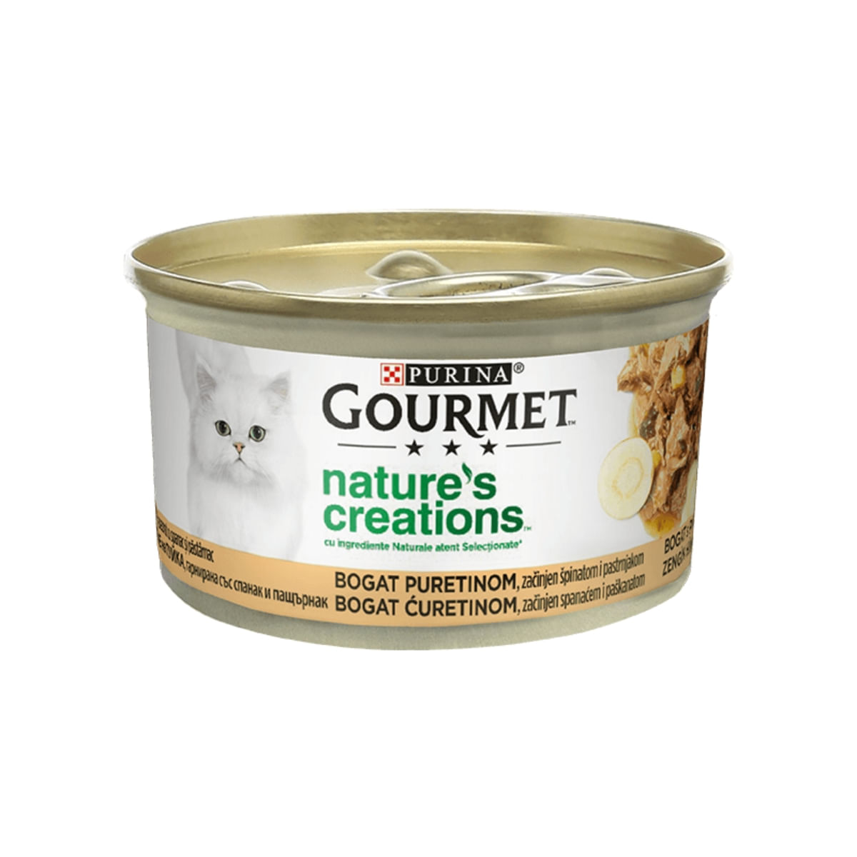 PURINA Gourmet Nature's Creations, Curcan cu Păstârnac și Spanac, conservă hrană umedă pisici, 85g - poza 1