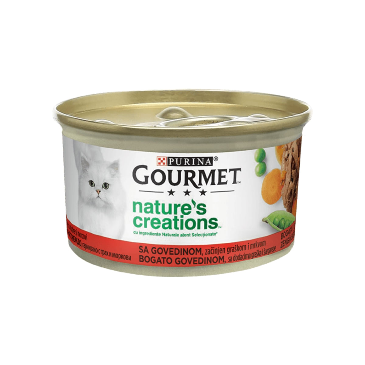 PURINA Gourmet Nature's Creations, Vită cu Mazăre și Morcov, conservă hrană umedă pisici, 85g - poza 1