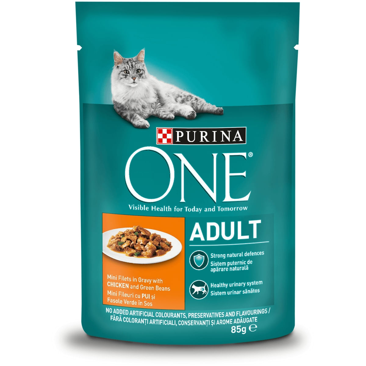 PURINA One Adult, Pui cu Fasole Verde, plic hrană umedă pisici, (în sos), 85g - poza 2