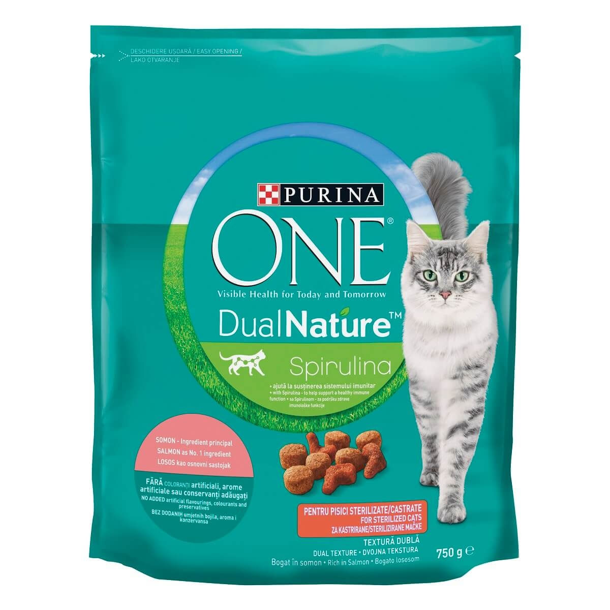 PURINA One DualNature, Somon, hrană uscată pisici sterilizate, 750g - poza 1