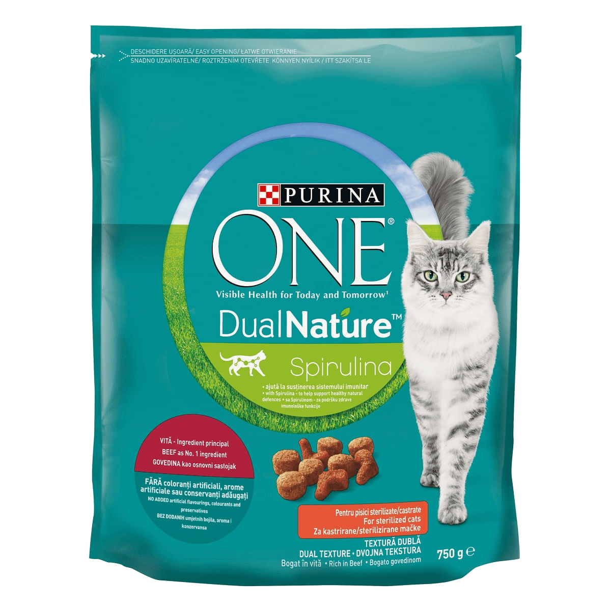 PURINA One DualNature, Vită, hrană uscată pisici sterilizate, 750g - poza 1