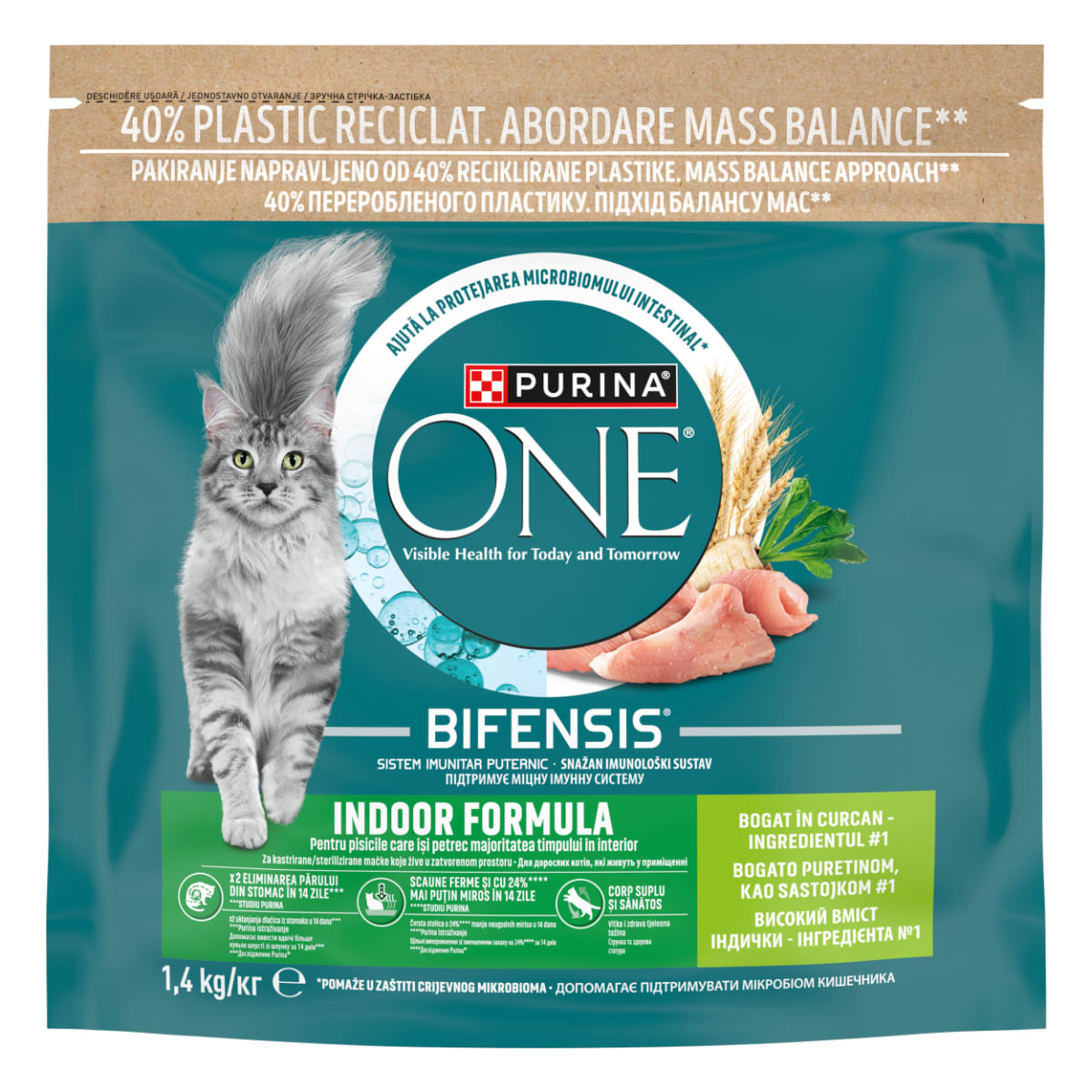 PURINA One Indoor, Curcan și Cereale Integrale, hrană uscată pisici, 1.4kg - poza 2