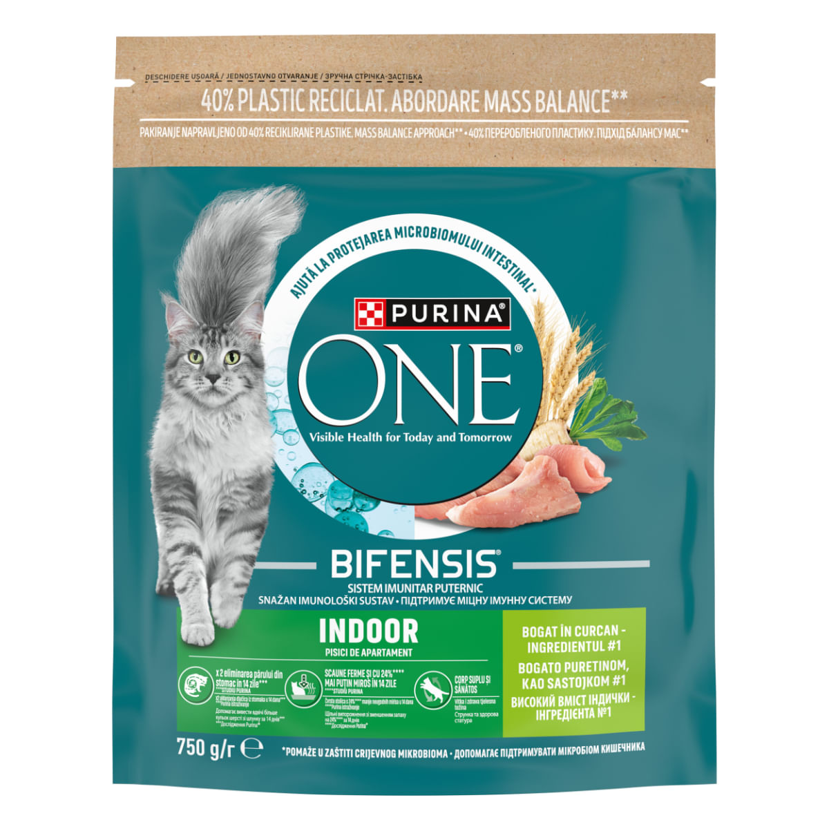 PURINA One Indoor, Curcan și Cereale Integrale, hrană uscată pisici, 750g - poza 1