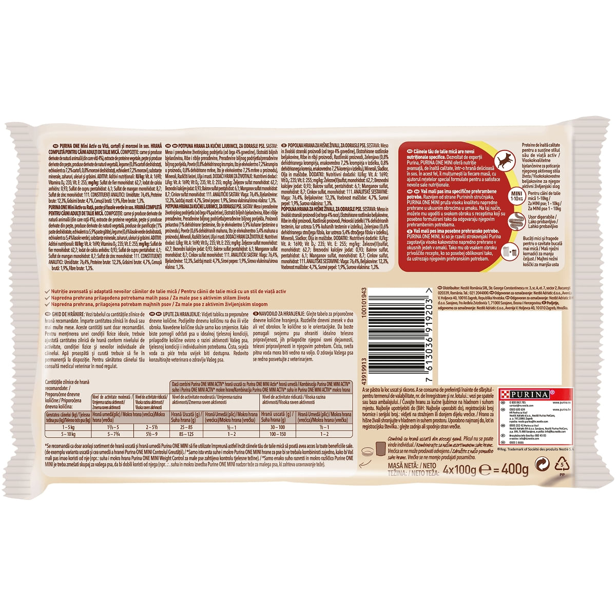 PURINA One Mini Active, 2 arome, multipack plic hrană umedă câini, activitate intensă, (în sos), 100g x 4 PURINA One Mini Active, 2 arome, multipack plic hrană umedă câini, activitate intensă, (în sos), 85g x 4 - poza 3