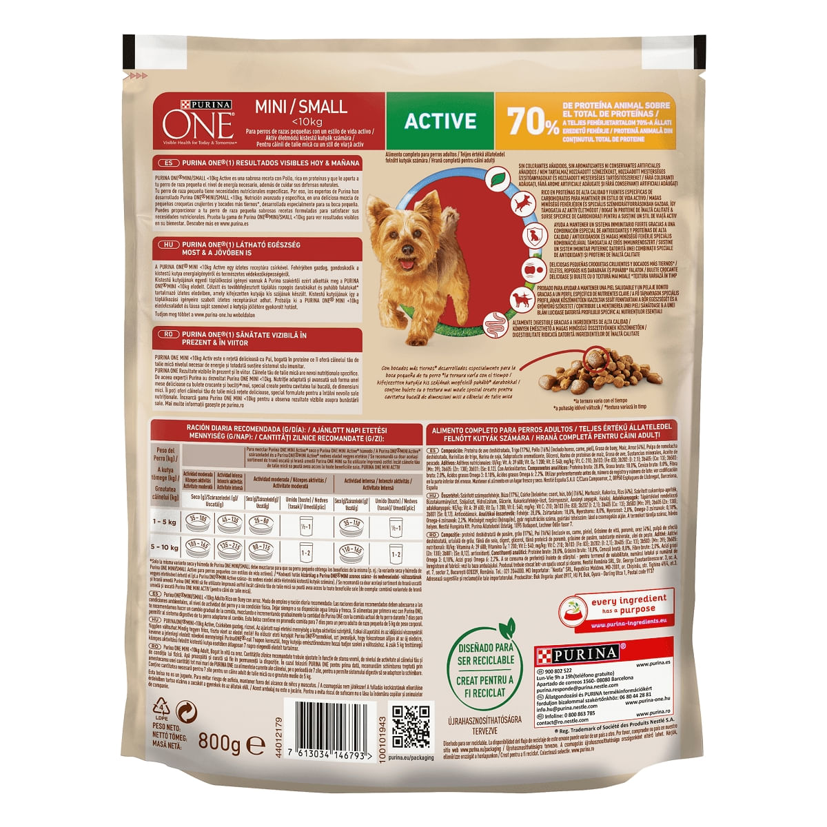 PURINA One Mini Active, Pui cu Orez, hrană uscată câini, activitate intensă, 800g - poza 3